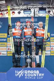 26.03.2023, Lahti, Finland (FIN): Johannes Hoesflot Klaebo (NOR), Paal Golberg (NOR), Didrik Toenseth (NOR), (l-r)  - FIS world cup cross-country, cups, Lahti (FIN). www.nordicfocus.com. © Modica/NordicFocus. Every downloaded picture is fee-liable.