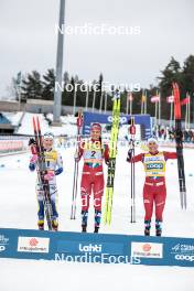 25.03.2023, Lahti, Finland (FIN): Jonna Sundling (SWE), Kristine Stavaas Skistad (NOR), Anna Svendsen (NOR), (l-r)  - FIS world cup cross-country, individual sprint, Lahti (FIN). www.nordicfocus.com. © Modica/NordicFocus. Every downloaded picture is fee-liable.