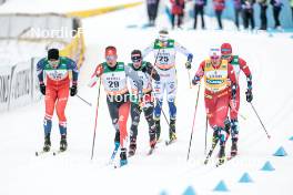25.03.2023, Lahti, Finland (FIN): Ondrej Cerny (CZE), Antoine Cyr (CAN), Federico Pellegrino (ITA), Oskar Svensson (SWE), Johannes Hoesflot Klaebo (NOR), Paal Golberg (NOR), (l-r)  - FIS world cup cross-country, individual sprint, Lahti (FIN). www.nordicfocus.com. © Modica/NordicFocus. Every downloaded picture is fee-liable.