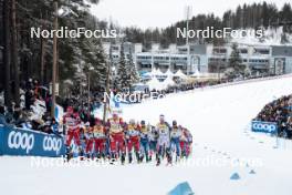 26.03.2023, Lahti, Finland (FIN): Paal Golberg (NOR), Simen Hegstad Krueger (NOR), Didrik Toenseth (NOR), Johannes Hoesflot Klaebo (NOR), Martin Loewstroem Nyenget (NOR), Perttu Hyvarinen (FIN), Calle Halfvarsson (SWE), Iivo Niskanen (FIN), (l-r)  - FIS world cup cross-country, mass, Lahti (FIN). www.nordicfocus.com. © Modica/NordicFocus. Every downloaded picture is fee-liable.