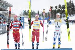26.03.2023, Lahti, Finland (FIN): Paal Golberg (NOR), Johannes Hoesflot Klaebo (NOR), William Poromaa (SWE), (l-r) - FIS world cup cross-country, mass, Lahti (FIN). www.nordicfocus.com. © Modica/NordicFocus. Every downloaded picture is fee-liable.