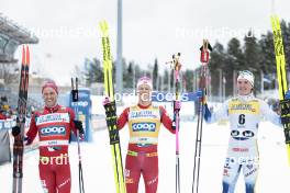 26.03.2023, Lahti, Finland (FIN): Paal Golberg (NOR), Johannes Hoesflot Klaebo (NOR), William Poromaa (SWE), (l-r) - FIS world cup cross-country, mass, Lahti (FIN). www.nordicfocus.com. © Modica/NordicFocus. Every downloaded picture is fee-liable.