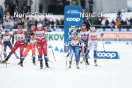 24.03.2023, Lahti, Finland (FIN): Lotta Udnes Weng (NOR), Julie Myhre (NOR), Jasmi Joensuu (FIN), Ebba Andersson (SWE), (l-r)  - FIS world cup cross-country, mixed team sprint, Lahti (FIN). www.nordicfocus.com. © Modica/NordicFocus. Every downloaded picture is fee-liable.