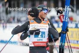 24.03.2023, Lahti, Finland (FIN): Federico Pellegrino (ITA), Francesco De Fabiani (ITA), (l-r)  - FIS world cup cross-country, mixed team sprint, Lahti (FIN). www.nordicfocus.com. © Modica/NordicFocus. Every downloaded picture is fee-liable.