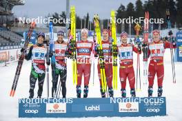 24.03.2023, Lahti, Finland (FIN): Federico Pellegrino (ITA), Francesco De Fabiani (ITA), Johannes Hoesflot Klaebo (NOR), Erik Valnes (NOR), Sindre Bjoernestad Skar (NOR), Harald Oestberg Amundsen (NOR), (l-r) - FIS world cup cross-country, mixed team sprint, Lahti (FIN). www.nordicfocus.com. © Modica/NordicFocus. Every downloaded picture is fee-liable.