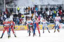 24.03.2023, Lahti, Finland (FIN): Johannes Hoesflot Klaebo (NOR), Lucas Chanavat (FRA), Federico Pellegrino (ITA), Renaud Jay (FRA), (l-r)  - FIS world cup cross-country, mixed team sprint, Lahti (FIN). www.nordicfocus.com. © Modica/NordicFocus. Every downloaded picture is fee-liable.