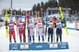 24.03.2023, Lahti, Finland (FIN): Julie Myhre (NOR), Anne Kjersti Kalvaa (NOR), Jonna Sundling (SWE), Emma Ribom (SWE), Laura Gimmler (GER), Coletta Rydzek (GER), (l-r) - FIS world cup cross-country, mixed team sprint, Lahti (FIN). www.nordicfocus.com. © Modica/NordicFocus. Every downloaded picture is fee-liable.