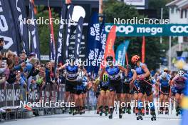 03.08.2023, Sandnes, Norway (NOR): Johan Hoel (NOR), Petter Northug (NOR), Thomas Joly (FRA), (l-r) - BLINK23 Festival Cross-Country - Sandnes (NOR). www.nordicfocus.com. © Manzoni/NordicFocus. Every downloaded picture is fee-liable.