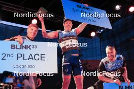 03.08.2023, Sandnes, Norway (NOR): Thomas Joly (FRA), Andrew Musgrave (GBR), Petter Northug (NOR), (l-r) - BLINK23 Festival Cross-Country - Sandnes (NOR). www.nordicfocus.com. © Manzoni/NordicFocus. Every downloaded picture is fee-liable.