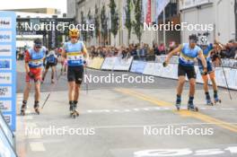 05.08.2023, Sandnes, Norway (NOR): Paal Golberg (NOR), Johannes Hoesflot Klaebo (NOR), Valerio Grond (SUI), James Matthieu Clugnet (GBR), (l-r) - BLINK23 Festival Cross-Country - Sandnes (NOR). www.nordicfocus.com. © Manzoni/NordicFocus. Every downloaded picture is fee-liable.