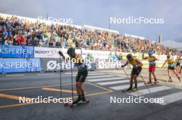 04.08.2023, Sandnes, Norway (NOR): Arnaud Chautemps (FRA), Petter Northug (NOR), Haavard Solaas Taugboel (NOR), (l-r) - BLINK23 Festival Cross-Country - Sandnes (NOR). www.nordicfocus.com. © Manzoni/NordicFocus. Every downloaded picture is fee-liable.