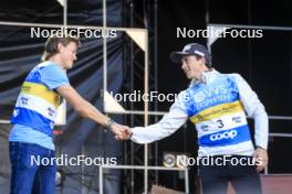 05.08.2023, Sandnes, Norway (NOR): Johannes Hoesflot Klaebo (NOR), Valerio Grond (SUI), (l-r) - BLINK23 Festival Cross-Country - Sandnes (NOR). www.nordicfocus.com. © Manzoni/NordicFocus. Every downloaded picture is fee-liable.
