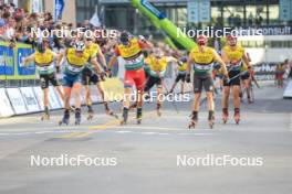 04.08.2023, Sandnes, Norway (NOR): Arnaud Chautemps (FRA), Andrew Musgrave (GBR), Aleksander Elde Holmboe (NOR), Even Northug (NOR), Federico Pellegrino (ITA), Miha Simenc (SLO), (l-r) - BLINK23 Festival Cross-Country - Sandnes (NOR). www.nordicfocus.com. © Manzoni/NordicFocus. Every downloaded picture is fee-liable.