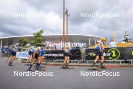 05.08.2023, Sandnes, Norway (NOR): Aakre Rysstad Aron (NOR), Roman Schaad (SUI), James Matthieu Clugnet (GBR), Miha Simenc (SLO), Johannes Hoesflot Klaebo (NOR), (l-r) - BLINK23 Festival Cross-Country - Sandnes (NOR). www.nordicfocus.com. © Manzoni/NordicFocus. Every downloaded picture is fee-liable.