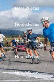 13.09.2023, Font-Romeu, France (FRA): Théo Schely (FRA), Renaud Jay (FRA), (l-r) - Cross-Country training, Font-Romeu (FRA). www.nordicfocus.com. © Authamayou/NordicFocus. Every downloaded picture is fee-liable.