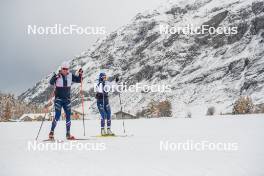 04.11.2023, Bessans, France (FRA): Alexandre Pouyé (FRA), Coach Team France, Léna Quintin (FRA), (l-r) - Cross-Country training, Bessans (FRA). www.nordicfocus.com. © Authamayou/NordicFocus. Every downloaded picture is fee-liable.