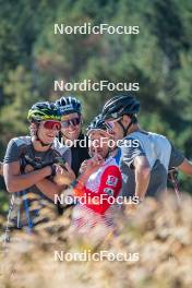 16.09.2023, Font-Romeu, France (FRA): Clément Parisse (FRA), Maurice Manificat (FRA), Thibaut Chene (FRA), Coach Team France, Hugo Lapalus (FRA), (l-r) - Cross-Country training, Font-Romeu (FRA). www.nordicfocus.com. © Authamayou/NordicFocus. Every downloaded picture is fee-liable.