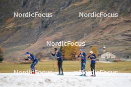 01.11.2023, Bessans, France (FRA): Hugo Lapalus (FRA), Théo Schely (FRA), Clément Parisse (FRA), Renaud Jay (FRA), (l-r) - Cross-Country training, Bessans (FRA). www.nordicfocus.com. © Authamayou/NordicFocus. Every downloaded picture is fee-liable.