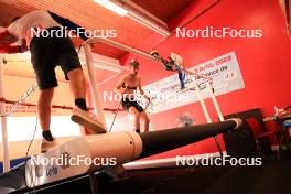 25.07.2023, Premanon, France (FRA): Thibaut Chene (FRA), coach Team France, Hugo Lapalus (FRA), (l-r) - Cross-Country summer training, Premanon (FRA). www.nordicfocus.com. © Manzoni/NordicFocus. Every downloaded picture is fee-liable.