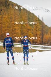 01.11.2023, Bessans, France (FRA): Alexandre Pouyé (FRA), Coach Team France, Léna Quintin (FRA), (l-r) - Cross-Country training, Bessans (FRA). www.nordicfocus.com. © Authamayou/NordicFocus. Every downloaded picture is fee-liable.