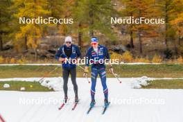 01.11.2023, Bessans, France (FRA): Renaud Jay (FRA), Clément Parisse (FRA), (l-r) - Cross-Country training, Bessans (FRA). www.nordicfocus.com. © Authamayou/NordicFocus. Every downloaded picture is fee-liable.