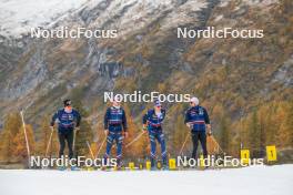01.11.2023, Bessans, France (FRA): Théo Schely (FRA), Hugo Lapalus (FRA), Clément Parisse (FRA), Renaud Jay (FRA), (l-r) - Cross-Country training, Bessans (FRA). www.nordicfocus.com. © Authamayou/NordicFocus. Every downloaded picture is fee-liable.