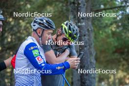 16.09.2023, Font-Romeu, France (FRA): Thibaut Chene (FRA), Coach Team France, Clément Parisse (FRA), (l-r) - Cross-Country training, Font-Romeu (FRA). www.nordicfocus.com. © Authamayou/NordicFocus. Every downloaded picture is fee-liable.