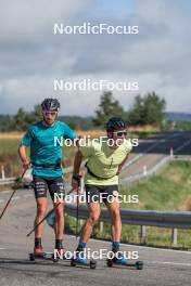 13.09.2023, Font-Romeu, France (FRA): Hugo Lapalus (FRA), Jules Lapierre (FRA), (l-r) - Cross-Country training, Font-Romeu (FRA). www.nordicfocus.com. © Authamayou/NordicFocus. Every downloaded picture is fee-liable.