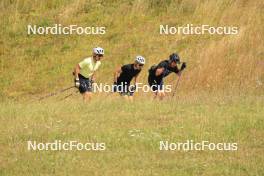 25.07.2023, Premanon, France (FRA): Gaspard Rousset (FRA), Mathis Desloges (FRA), Arnaud Chautemps (FRA), (l-r) - Cross-Country summer training, Premanon (FRA). www.nordicfocus.com. © Manzoni/NordicFocus. Every downloaded picture is fee-liable.