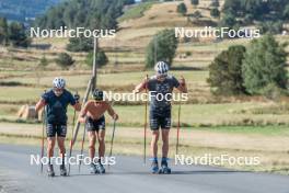 13.09.2023, Font-Romeu, France (FRA): Renaud Jay (FRA), Clément Parisse (FRA), Théo Schely (FRA), (l-r) - Cross-Country training, Font-Romeu (FRA). www.nordicfocus.com. © Authamayou/NordicFocus. Every downloaded picture is fee-liable.