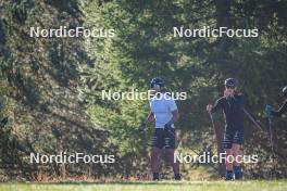 16.09.2023, Font-Romeu, France (FRA): Richard Jouve (FRA), Julien Arnaud (FRA), (l-r) - Cross-Country training, Font-Romeu (FRA). www.nordicfocus.com. © Authamayou/NordicFocus. Every downloaded picture is fee-liable.