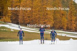 01.11.2023, Bessans, France (FRA): Mélissa Gal (FRA), Alexandre Pouyé (FRA), Coach Team France, Léna Quintin (FRA), (l-r) - Cross-Country training, Bessans (FRA). www.nordicfocus.com. © Authamayou/NordicFocus. Every downloaded picture is fee-liable.