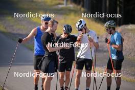27.09.2023, Oberhof, Germany (GER): Ilan Pittier (SUI), Erik Braten (NOR), Pierrick Cottier (SUI), Antonin Savary (SUI), Fabrizio Albasini (SUI), (l-r) - Cross-Country training, Oberhof (GER). www.nordicfocus.com. © Reichert/NordicFocus. Every downloaded picture is fee-liable.