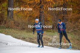 01.11.2023, Bessans, France (FRA): Richard Jouve (FRA), Théo Schely (FRA), (l-r) - Cross-Country training, Bessans (FRA). www.nordicfocus.com. © Authamayou/NordicFocus. Every downloaded picture is fee-liable.
