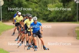 26.07.2023, Premanon, France (FRA): Theo Schely (FRA), Maurice Manificat (FRA), Hugo Lapalus (FRA), Clement Parisse (FRA), Jules Lapierre (FRA), (l-r) - Cross-Country summer training, Premanon (FRA). www.nordicfocus.com. © Manzoni/NordicFocus. Every downloaded picture is fee-liable.