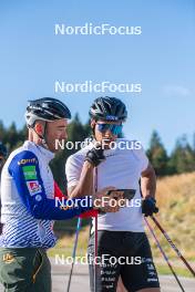 16.09.2023, Font-Romeu, France (FRA): Thibaut Chene (FRA), Coach Team France, Richard Jouve (FRA), (l-r) - Cross-Country training, Font-Romeu (FRA). www.nordicfocus.com. © Authamayou/NordicFocus. Every downloaded picture is fee-liable.