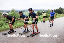 26.07.2023, Premanon, France (FRA): Renaud Jay (FRA), Jules Lapierre (FRA), Hugo Lapalus (FRA), Jules Chappaz (FRA), Theo Schely (FRA), (l-r) - Cross-Country summer training, Premanon (FRA). www.nordicfocus.com. © Manzoni/NordicFocus. Every downloaded picture is fee-liable.