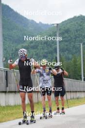 24.06.2023, Ruhpolding, Germany (GER): Jakob Walther (GER), Lucas Boegl (GER), Anian Sossau (GER), (l-r) - Cross-Country summer training, Ruhpolding (GER). www.nordicfocus.com. © Reiter/NordicFocus. Every downloaded picture is fee-liable.