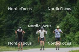 24.06.2023, Ruhpolding, Germany (GER): Anian Sossau (GER), Albert Kuchler (GER), Lucas Boegl (GER), (l-r) - Cross-Country summer training, Ruhpolding (GER). www.nordicfocus.com. © Reiter/NordicFocus. Every downloaded picture is fee-liable.
