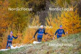 01.11.2023, Bessans, France (FRA): Hugo Lapalus (FRA), Richard Jouve (FRA), Clément Parisse (FRA), (l-r) - Cross-Country training, Bessans (FRA). www.nordicfocus.com. © Authamayou/NordicFocus. Every downloaded picture is fee-liable.