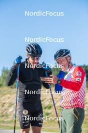16.09.2023, Font-Romeu, France (FRA): Arnaud Chautemps (FRA), Thibaut Chene (FRA), Coach Team France, (l-r) - Cross-Country training, Font-Romeu (FRA). www.nordicfocus.com. © Authamayou/NordicFocus. Every downloaded picture is fee-liable.