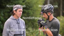 29.09.2023, Oberhof, Germany (GER): Francois Faivre (FRA), Jason Rueesch (SUI), (l-r) - Cross-Country training, Oberhof (GER). www.nordicfocus.com. © Reichert/NordicFocus. Every downloaded picture is fee-liable.