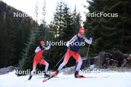 01.11.2023, Davos, Switzerland (SUI): Candide Pralong (SUI), Cyrill Faehndrich (SUI), (l-r) - Cross-Country preseason training, Davos (SUI). www.nordicfocus.com. © Manzoni/NordicFocus. Every downloaded picture is fee-liable.
