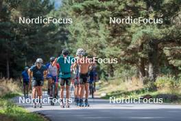 13.09.2023, Font-Romeu, France (FRA): Renaud Jay (FRA), Hugo Lapalus (FRA), Clément Parisse (FRA), (l-r) - Cross-Country training, Font-Romeu (FRA). www.nordicfocus.com. © Authamayou/NordicFocus. Every downloaded picture is fee-liable.