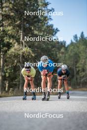 13.09.2023, Font-Romeu, France (FRA): Jules Lapierre (FRA), Lucas Chanavat (FRA), Renaud Jay (FRA), (l-r) - Cross-Country training, Font-Romeu (FRA). www.nordicfocus.com. © Authamayou/NordicFocus. Every downloaded picture is fee-liable.