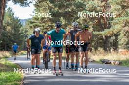 13.09.2023, Font-Romeu, France (FRA): Renaud Jay (FRA), Hugo Lapalus (FRA), Théo Schely (FRA), Clément Parisse (FRA), (l-r) - Cross-Country training, Font-Romeu (FRA). www.nordicfocus.com. © Authamayou/NordicFocus. Every downloaded picture is fee-liable.
