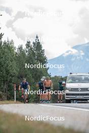 13.09.2023, Font-Romeu, France (FRA): Thibaut Chene (FRA), Coach Team France, Renaud Jay (FRA), Clément Parisse (FRA), Hugo Lapalus (FRA), (l-r) - Cross-Country training, Font-Romeu (FRA). www.nordicfocus.com. © Authamayou/NordicFocus. Every downloaded picture is fee-liable.