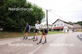 26.07.2023, Premanon, France (FRA): Jules Lapierre (FRA), Victor Lovera (FRA), Renaud Jay (FRA), (l-r) - Cross-Country summer training, Premanon (FRA). www.nordicfocus.com. © Manzoni/NordicFocus. Every downloaded picture is fee-liable.