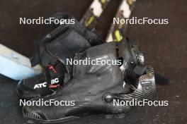25.07.2023, Premanon, France (FRA): Atomic boots of Hugo Lapalus (FRA) - Cross-Country summer training, Premanon (FRA). www.nordicfocus.com. © Manzoni/NordicFocus. Every downloaded picture is fee-liable.