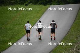 24.06.2023, Ruhpolding, Germany (GER): Anian Sossau (GER), Albert Kuchler (GER), Lucas Boegl (GER), (l-r) - Cross-Country summer training, Ruhpolding (GER). www.nordicfocus.com. © Reiter/NordicFocus. Every downloaded picture is fee-liable.
